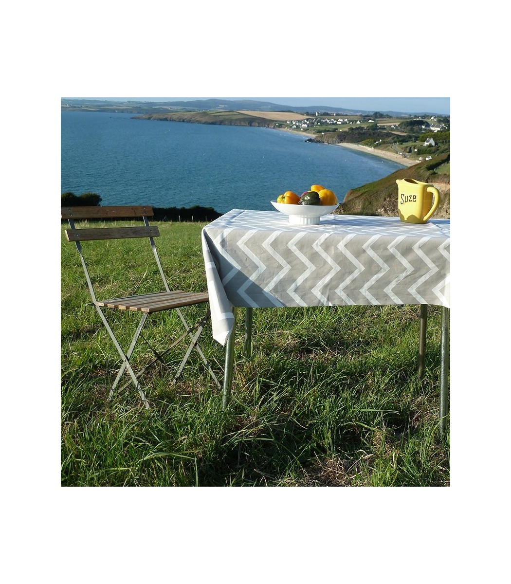 Nappe Enduite Chevrons Beige Anti Tache Imperm Able