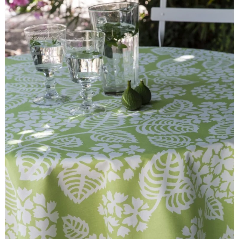 Nappe En Coton Enduit Hortensia Vert Ronde Ou Ovale