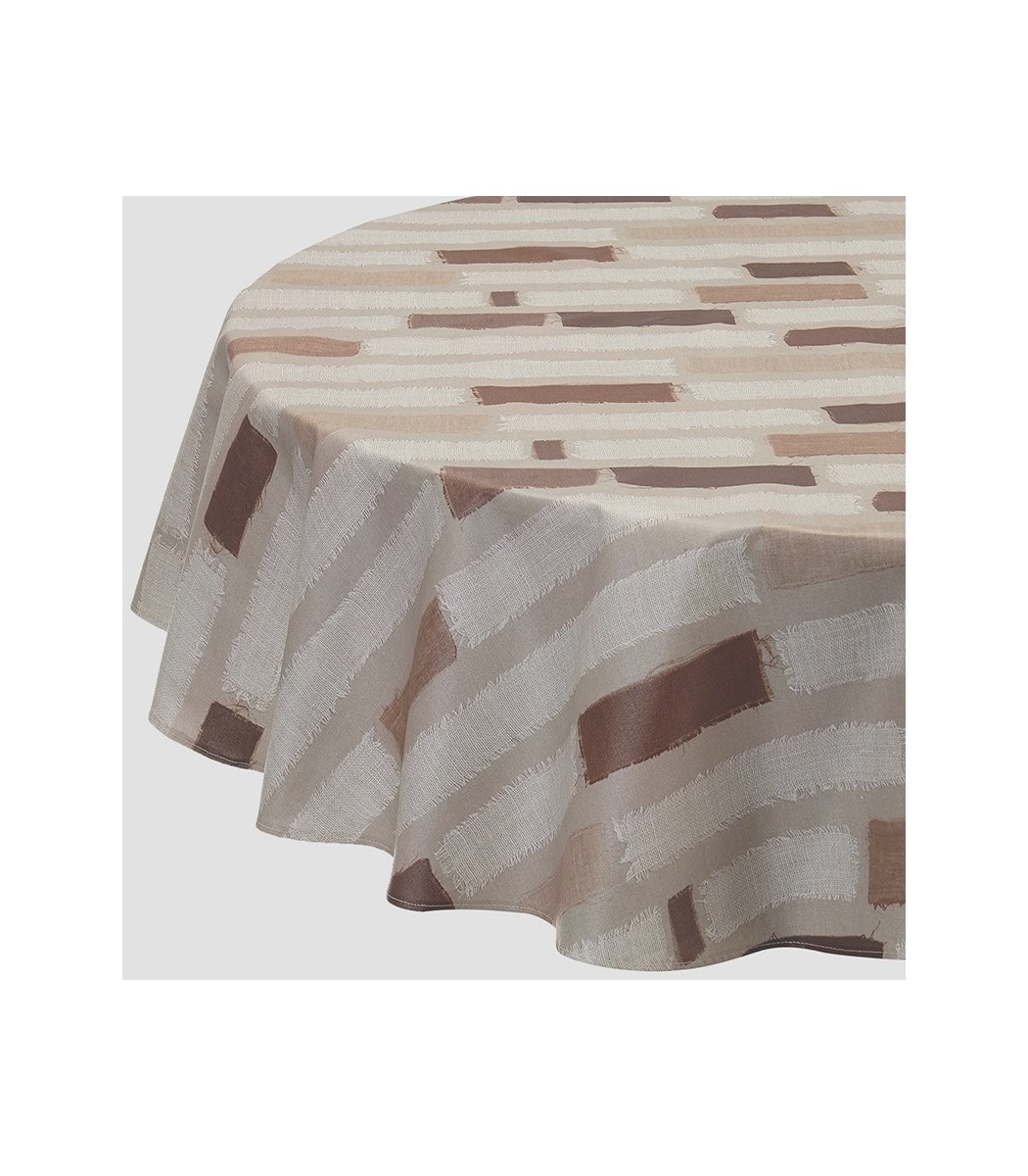 Nappe Ronde Ou Ovale En Coton Enduit Rayure Taupe