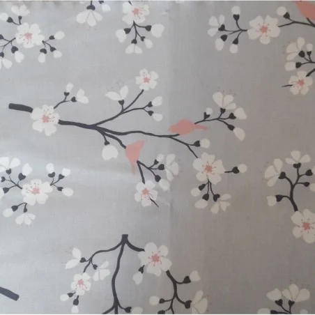 Wipe clean fabric Gray Pink Cherry Tree
