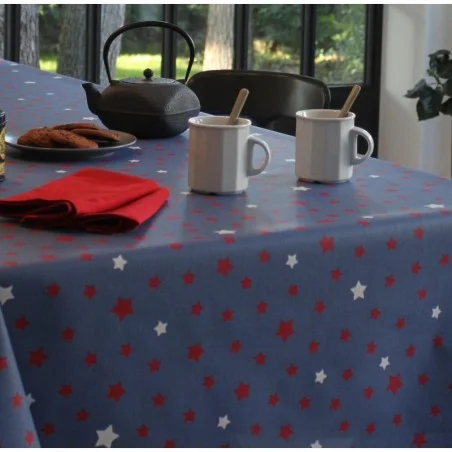 WIPE CLEAN TABLECLOTH STARS RED/BLUE Fleur de Soleil