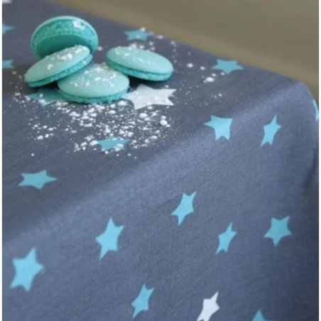  Nappe enduite Etoiles gris turquoise Fleur de Soleil