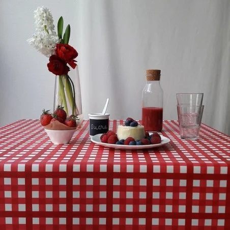 Wipe clean tablecloth Guinguette red round or oval