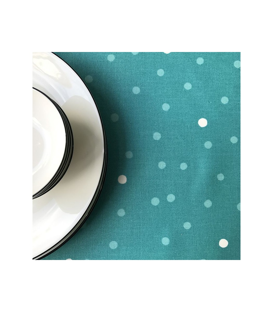 Tissu en coton enduit Pois Turquoise