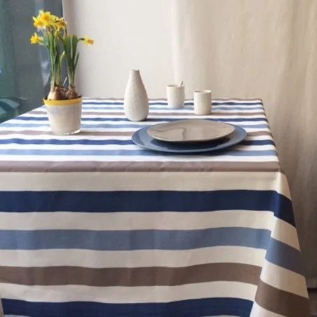 Wipe clean tablecloth Stripes blue/taupe