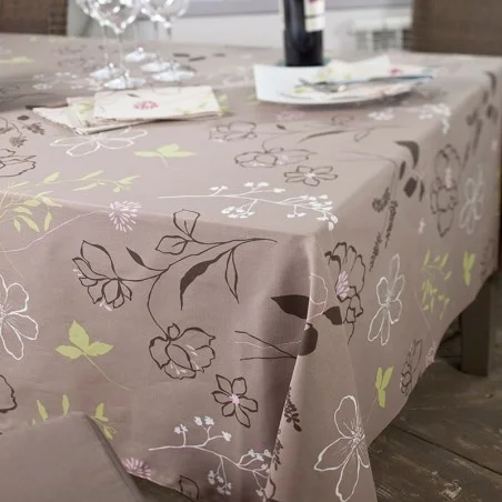 Wipe clean tablecloth Camellia taupe/pink round or oval