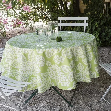 Gartentischdecke Rund oder Oval Hortensie Grün - Fleur de Soleil