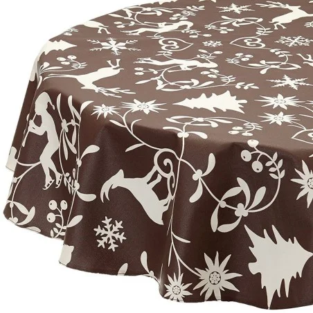 Wipe clean tablecloth Mountain brown round or oval