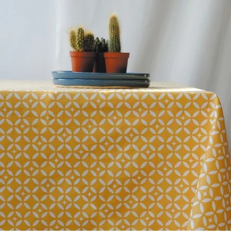 Nappe enduite ronde ou ovale Mosaïque Jaune Curry Fleur de Soleil