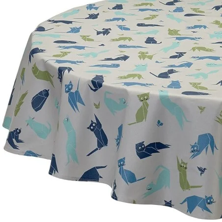 Wipe clean tablecloth Cats Blue round or oval
