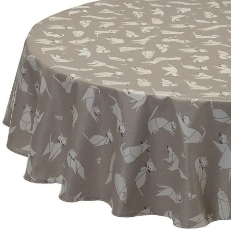 Nappe enduite ronde ou ovale Chats taupe