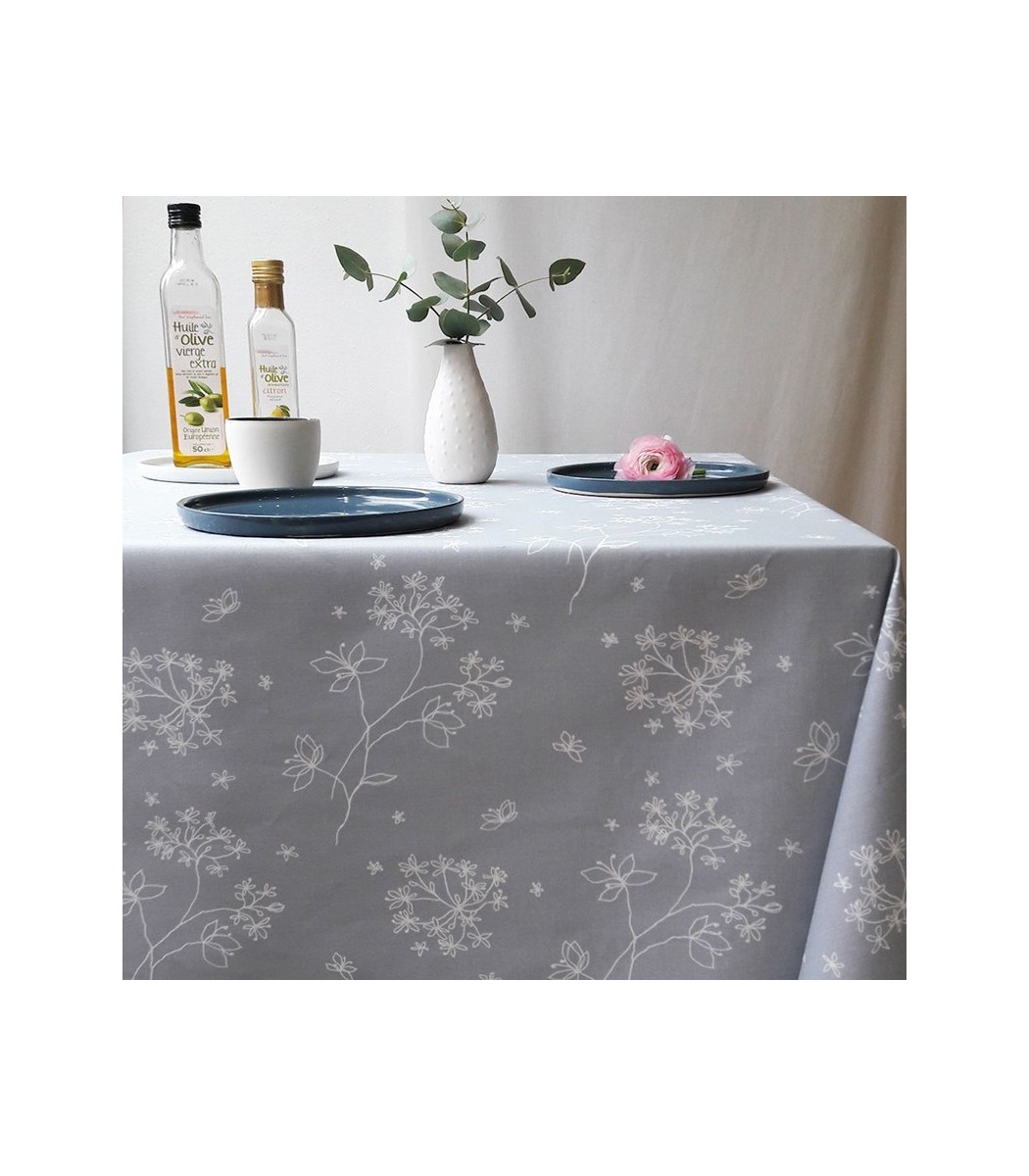 Nappe ronde ou ovale Astrance Gris blanc coton enduit