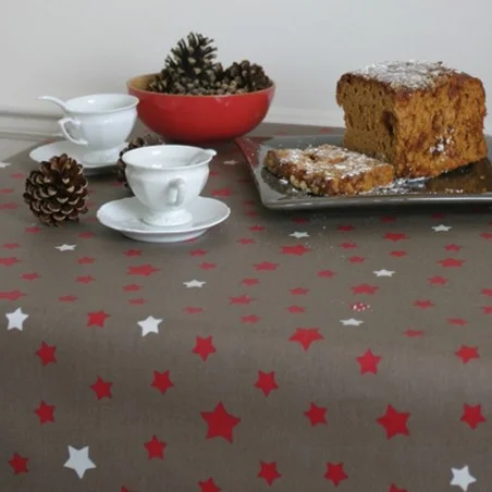 Cotton tablecloth Stars taupe/red