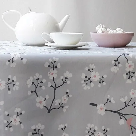 Wipe clean tablecloth Japanese Cherry Gray/pink