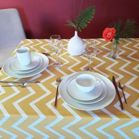 Wipe clean tablecloth Chevron curry