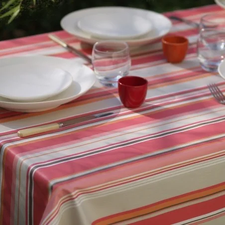 Wipe clean tablecloth Stripes coral round or oval