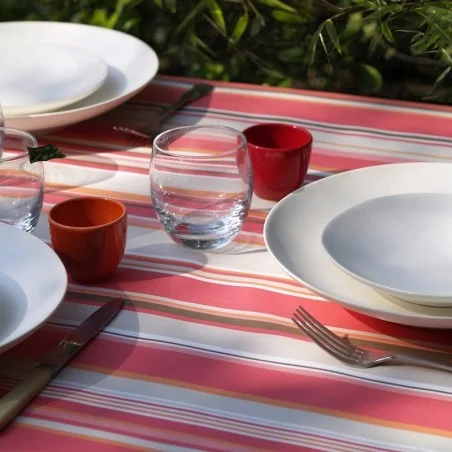 Wipe clean tablecloth Stripes coral round or oval