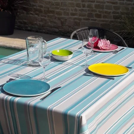 Wipe clean tablecloth Stripes turquoise