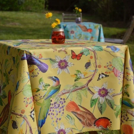 Wipe clean tablecloth yellow birds