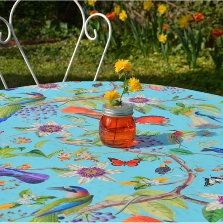 Tischdecke abwaschbar Vögel türkis - Fleur de Soleil