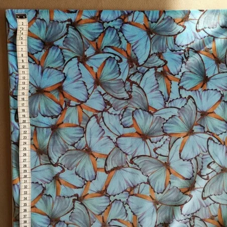Tissus en velours papillons bleu ciel