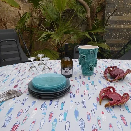 COTTON TABLECLOTH FISH blue by Fleur de Soleil