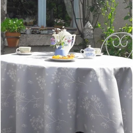 nappe enduite ronde fleurs stylisées gris blanc