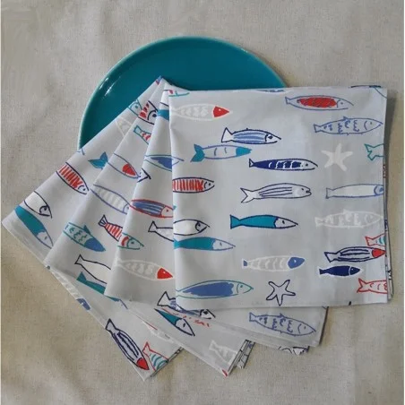 Napkins Fish Blue and Red