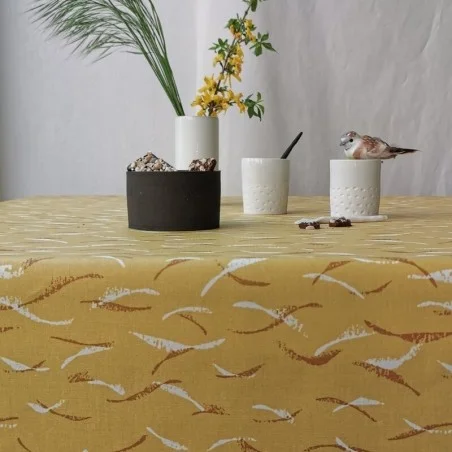 Wachstuch Tischdecken Rund oder Oval gelbe Wellen - Fleur de Soleil