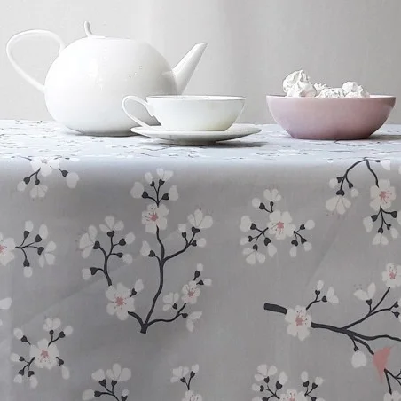 Nappe coton Cerisier Gris Rose