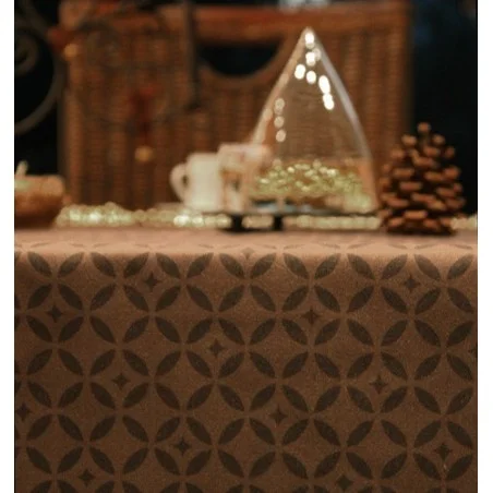  WIPEABLE COATED TABLECLOTH MOSAÏQUE TAUPE/BLACK Fleur de Soleil