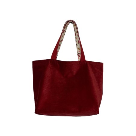 Sac réversible en velours rouge doublé en coton enduit fleuri