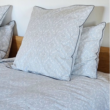 Taie d'oreiller Versaille carrée ou rectangulaire en percale de coton Arabesque gris