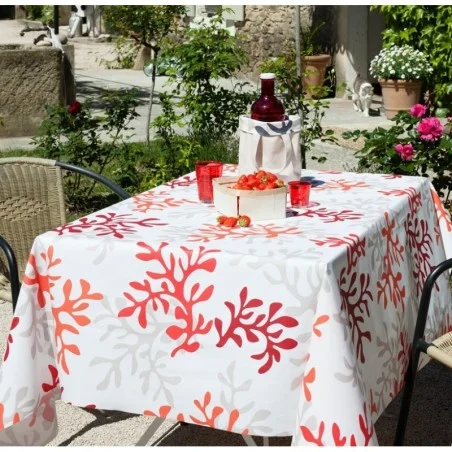  Nappe en coton enduit Corail rouge Fleur de Soleil