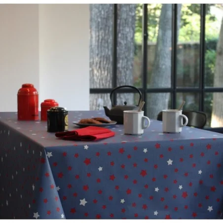 WIPE CLEAN TABLECLOTH STARS RED/BLUE Fleur de Soleil