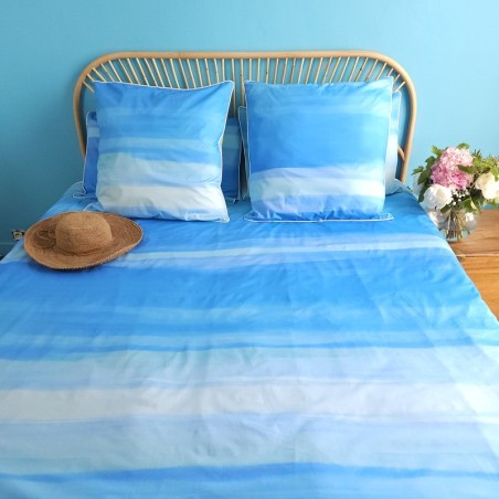 Housse couette coton bleu turquoise  Aquarelle