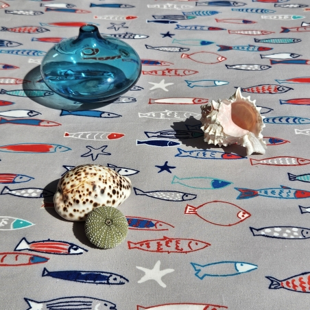 Chemin de table poissons bleus rouges