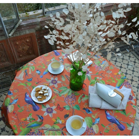 Wipe clean tablecloth beige birds round or oval