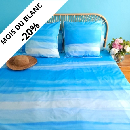 Housse couette coton bleu turquoise  Aquarelle